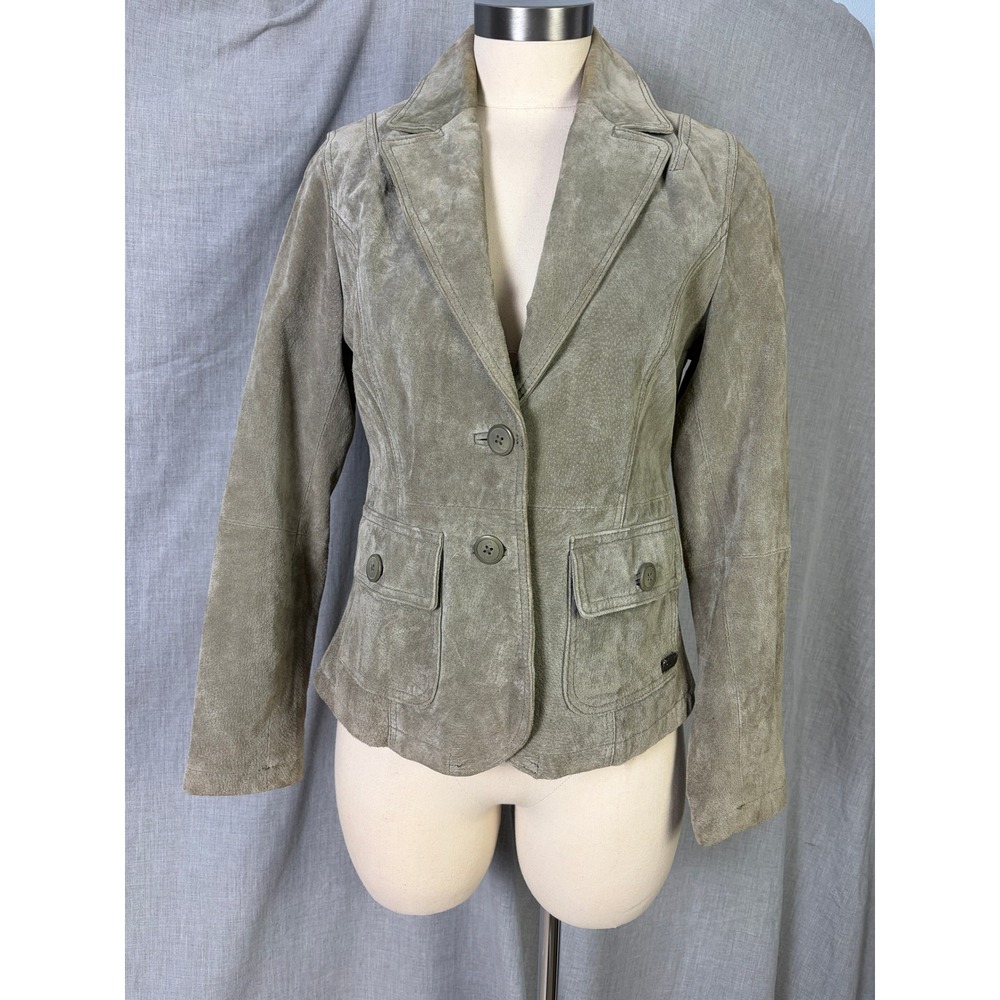 Ruff Hewn Genuine Leather Blazer Jacket Gray Taupe‎ S Western